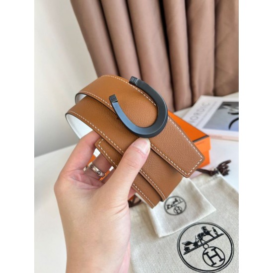 Top Replica Hermes Luck 38MM Reversible Belt with Black Epsom Buckle