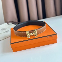 Top Replica Hermes H Medor 24MM Reversible Belt in Epsom Brown