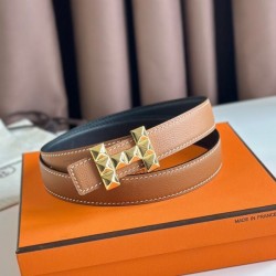 Top Replica Hermes H Medor 24MM Reversible Belt in Epsom Brown