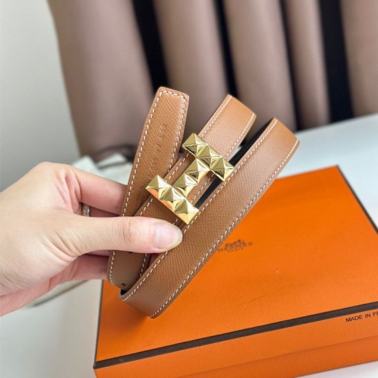 Top Replica Hermes H Medor 24MM Reversible Belt in Epsom Brown