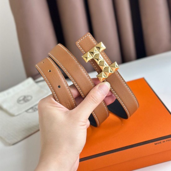 Top Replica Hermes H Medor 24MM Reversible Belt in Epsom Brown