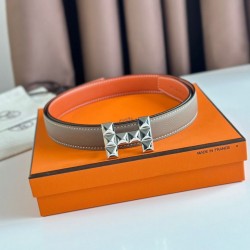 Top Replica Hermes H Medor 24MM Reversible Belt in Epsom Gray