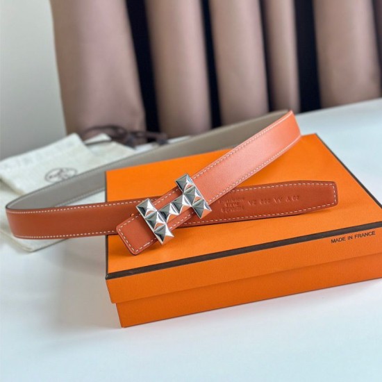 Top Replica Hermes H Medor 24MM Reversible Belt in Epsom Gray