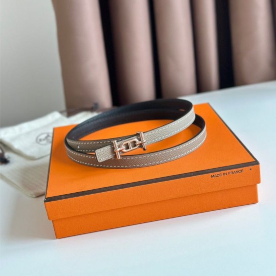 Top Replica Hermes Ancre 13MM Women's Reversible Belt in Epsom Gray