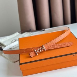 Top Replica Hermes Ancre 13MM Women's Reversible Belt in Epsom Orange