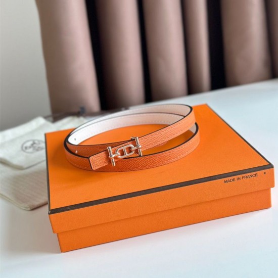 Top Replica Hermes Ancre 13MM Women's Reversible Belt in Epsom Orange