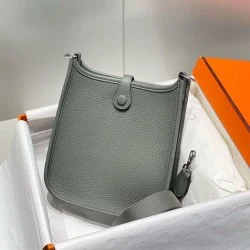 Top Replica Hermes Evelyne III TPM Gray Clemence Bag