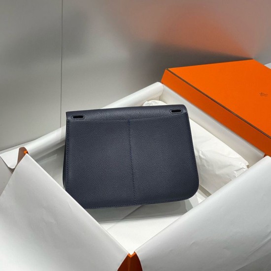 Top Replica Hermes Halzan 25 Dark Blue Clemence Bag
