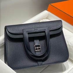 Top Replica Hermes Halzan 25 Dark Blue Clemence Bag