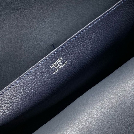 Top Replica Hermes Halzan 25 Dark Blue Clemence Bag