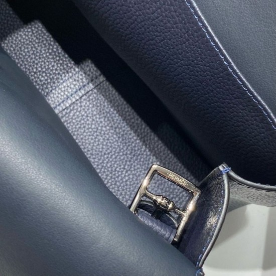 Top Replica Hermes Halzan 25 Dark Blue Clemence Bag