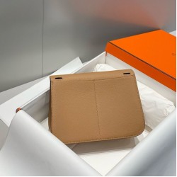 Top Replica Hermes Halzan 25 Dark Camel Clemence Bag