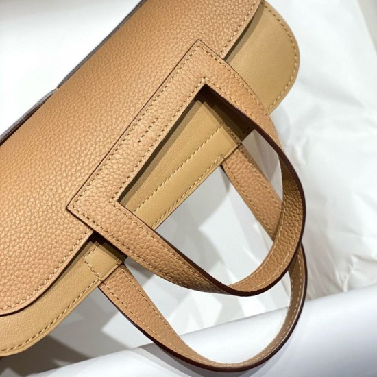 Top Replica Hermes Halzan 25 Dark Camel Clemence Bag