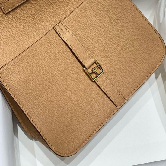 Top Replica Hermes Halzan 25 Dark Camel Clemence Bag