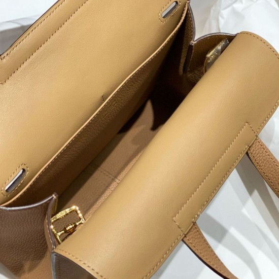 Top Replica Hermes Halzan 25 Dark Camel Clemence Bag