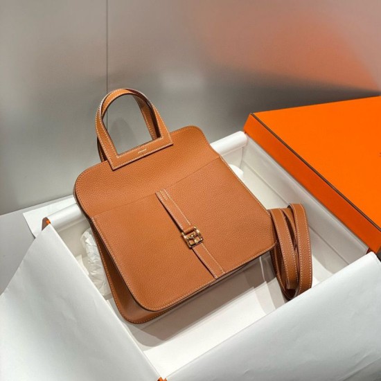 Top Replica Hermes Halzan 25 brown bag Clemence