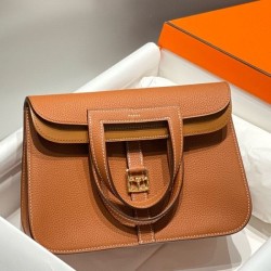 Top Replica Hermes Halzan 25 brown bag Clemence