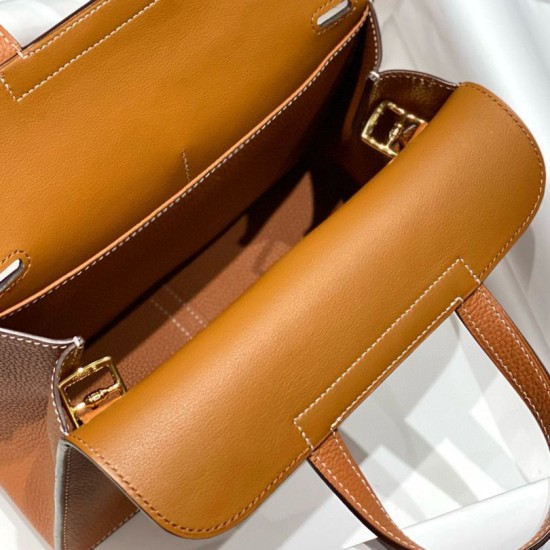 Top Replica Hermes Halzan 25 brown bag Clemence