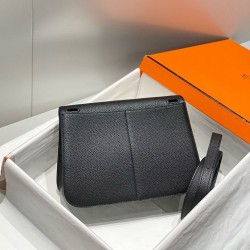 Top Replica Hermes Halzan 25 black clemence bag