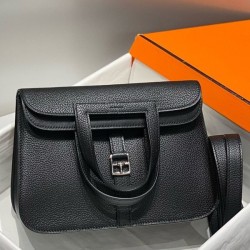Top Replica Hermes Halzan 25 black clemence bag