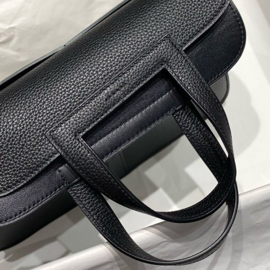 Top Replica Hermes Halzan 25 black clemence bag