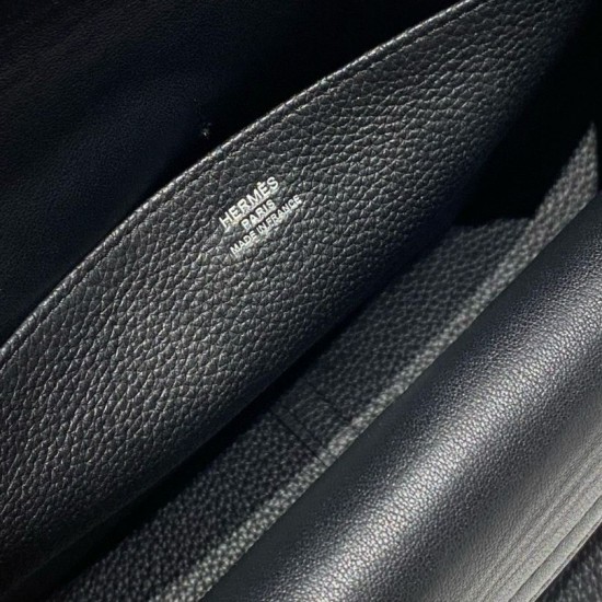Top Replica Hermes Halzan 25 black clemence bag