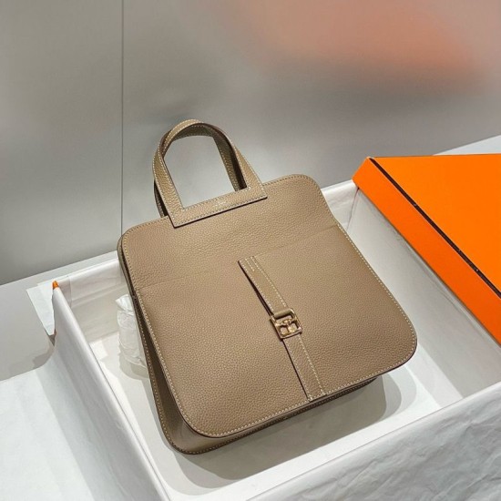 Top Replica Hermes Halzan 25 greyish brown clemence bag
