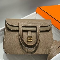 Top Replica Hermes Halzan 25 greyish brown clemence bag