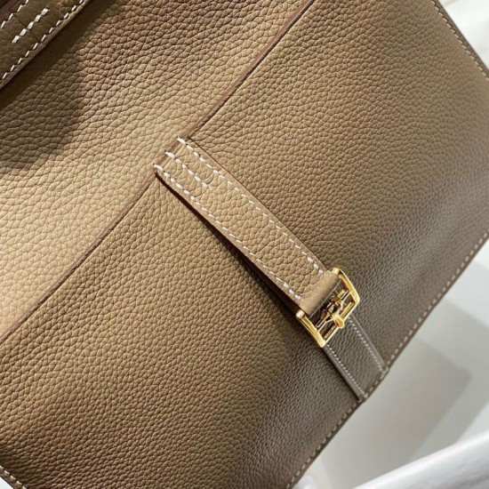 Top Replica Hermes Halzan 25 greyish brown clemence bag