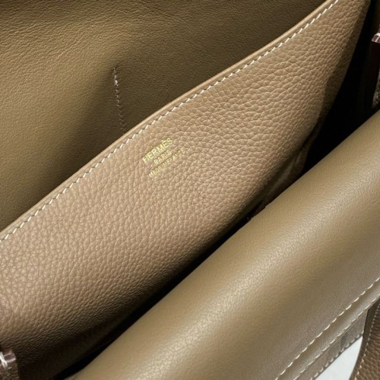 Top Replica Hermes Halzan 25 greyish brown clemence bag