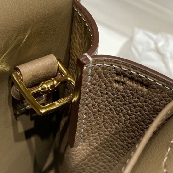 Top Replica Hermes Halzan 25 greyish brown clemence bag