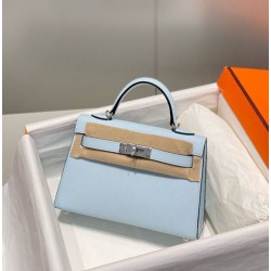 Super Clone Replica Hermes Kelly Mini II Bag Light Blue Epsom with Gold Hardware Top Replica Hermes Kelly Mini II Bag Light Blue Epsom with Gold Hardware