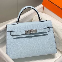 Top Replica Hermes Kelly Mini II Bag Light Blue Epsom with Gold Hardware