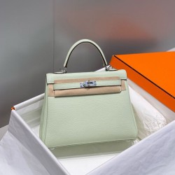 Top Replica Hermes Kelly 25cm Bag in Clemence Green