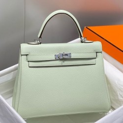 Top Replica Hermes Kelly 25cm Bag in Clemence Green