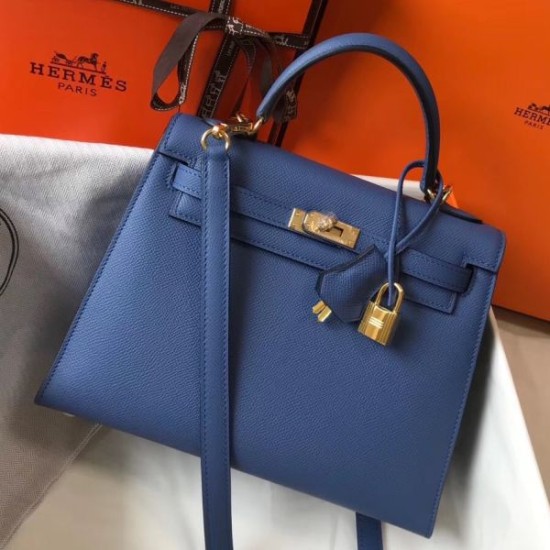 Super Clone Replica Hermes Kelly 25cm Bag in Epsom Blue Top Replica Hermes Kelly 25cm Bag in Epsom Blue