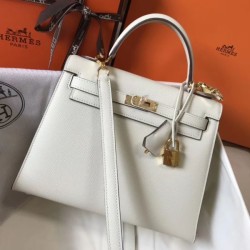 Top Replica Hermes Kelly 25cm Bag in White Epsom