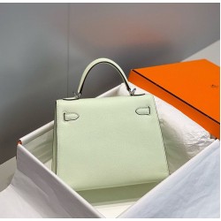 Super Clone Replica Hermes Kelly 28cm Bag in Light Green Epsom with Silver Hardware Top Replica Hermes Kelly 28cm Bag in Light Green Epsom with Silver Hardware