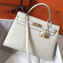Top Replica Hermes Kelly Bag 28cm/32cm White Epsom Gold Hardware