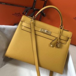 Top Replica Hermes Kelly Bag 28cm/32cm Yellow Epsom Gold Hardware