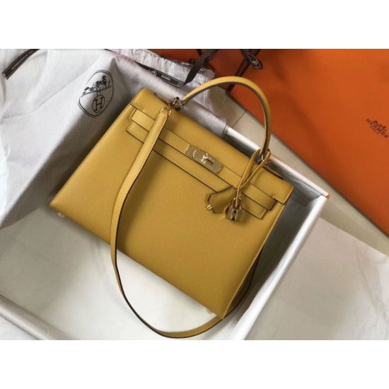 Super Clone Replica Hermes Kelly Bag 28cm/32cm Yellow Epsom Gold Hardware Top Replica Hermes Kelly Bag 28cm/32cm Yellow Epsom Gold Hardware