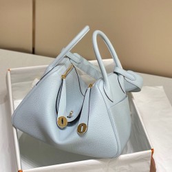 Top Replica Hermes Lindy 26 cm bag, Blue with gold-tone hardware