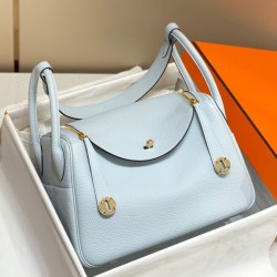 Top Replica Hermes Lindy 26 cm bag, Blue with gold-tone hardware
