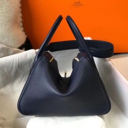Top Replica Hermes Lindy 26 cm bag, Navy blue with gold-tone hardware