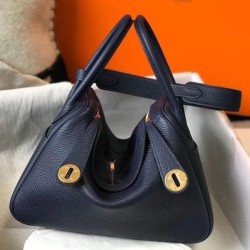 Top Replica Hermes Lindy 26 cm bag, Navy blue with gold-tone hardware