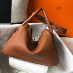 Top Replica Hermes Lindy 26 cm bag, Brown with gold-tone hardware