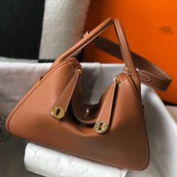 Top Replica Hermes Lindy 26 cm bag, Brown with gold-tone hardware