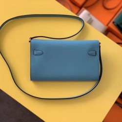 Top Replica Hermes Kelly Classique To Go Wallet Epsom Blue
