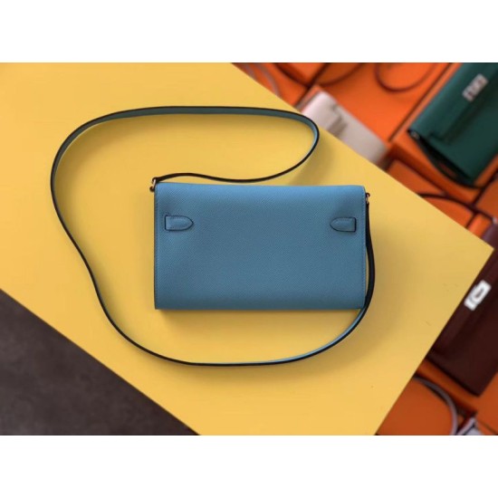 Top Replica Hermes Kelly Classique To Go Wallet Epsom Blue