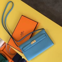 Top Replica Hermes Kelly Classique To Go Wallet Epsom Blue